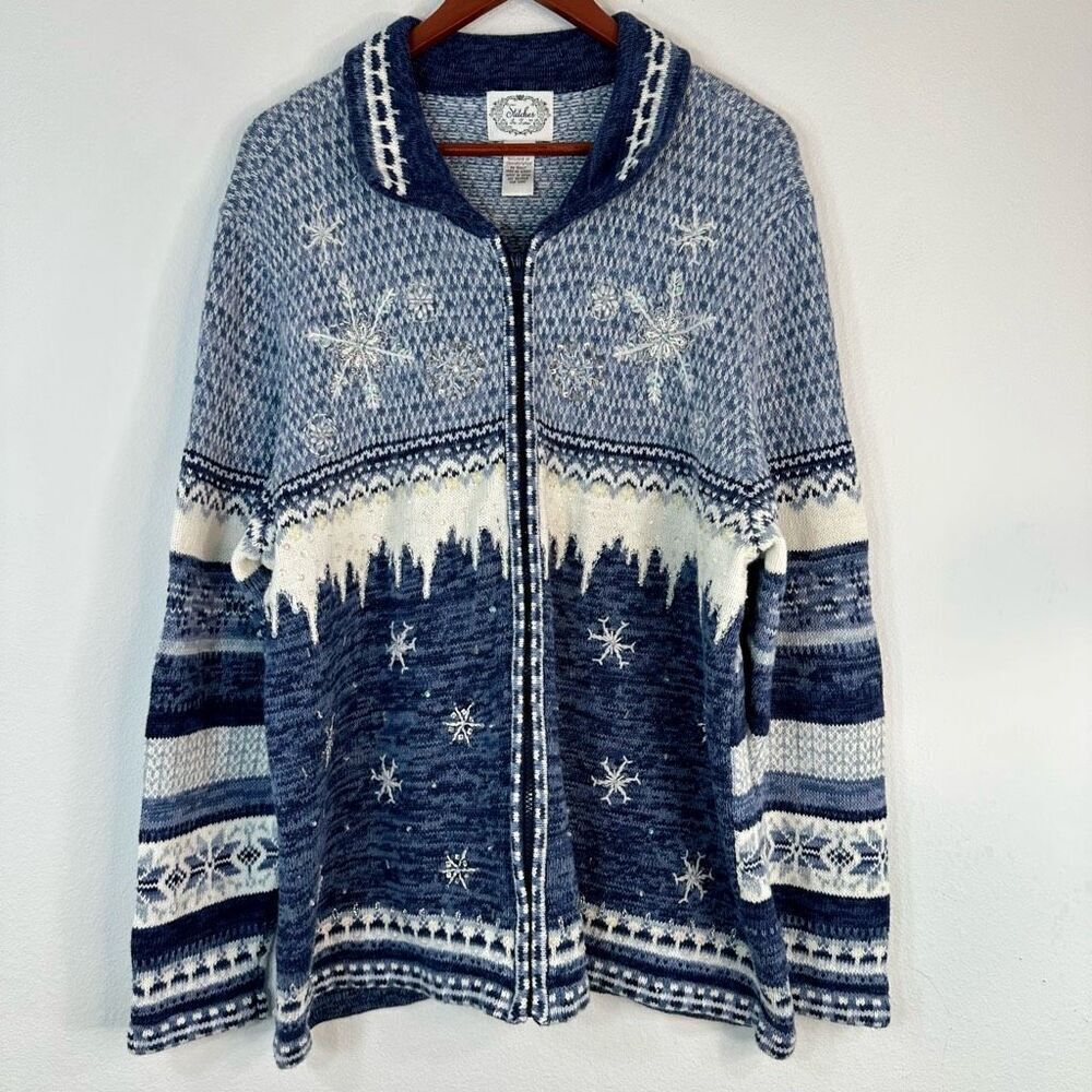 Vintage Stitches‎ in Time Winter Fair Isle Knit Sweater Jacket Womens 1X